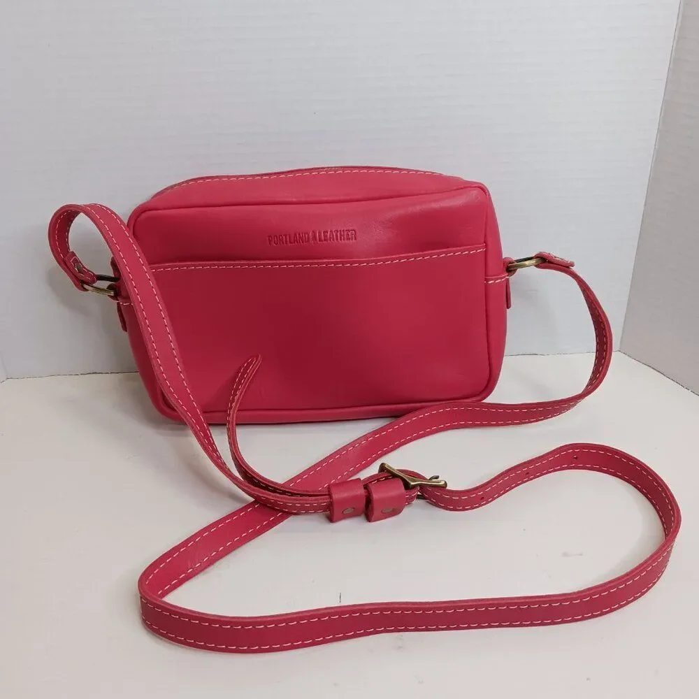Portland Leather Women's Versatile Pink Leather Crossbody Bag - Picture 12 of 12